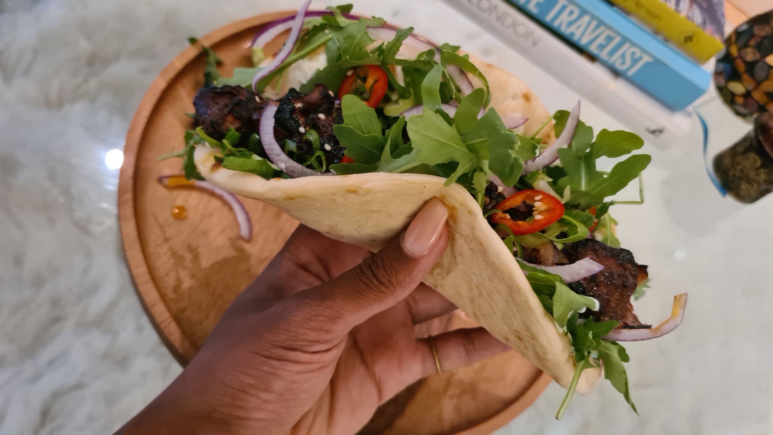 Honey and Soy Salmon and Mushroom Flatbreads